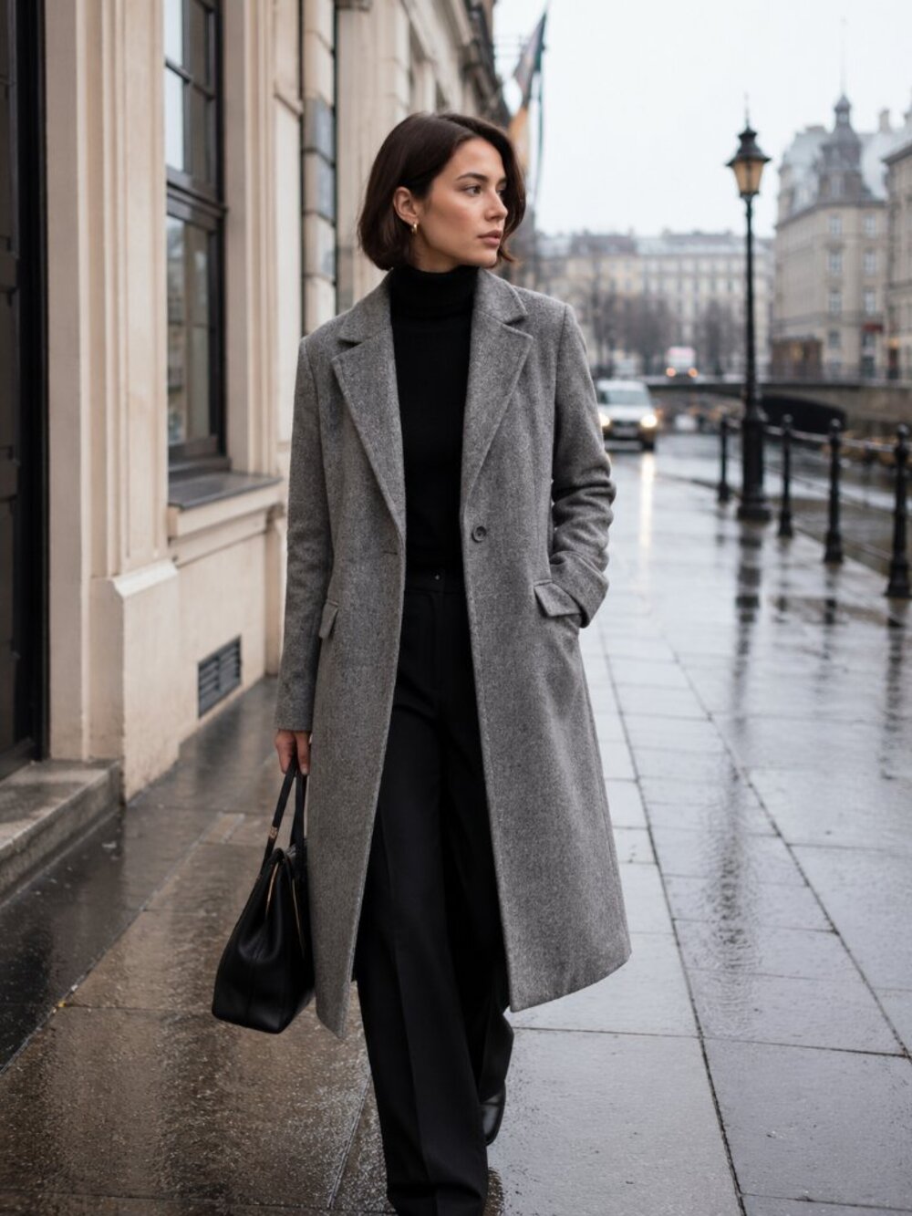 Topshop Wool-Blend Overcoat Size 6 Neutral Gray